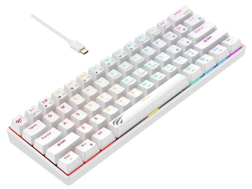 TECLADO MECANICO COMPACTO BLANCO CABLE TIPO C HAVIT 61 TECLAS RGB (4).webp