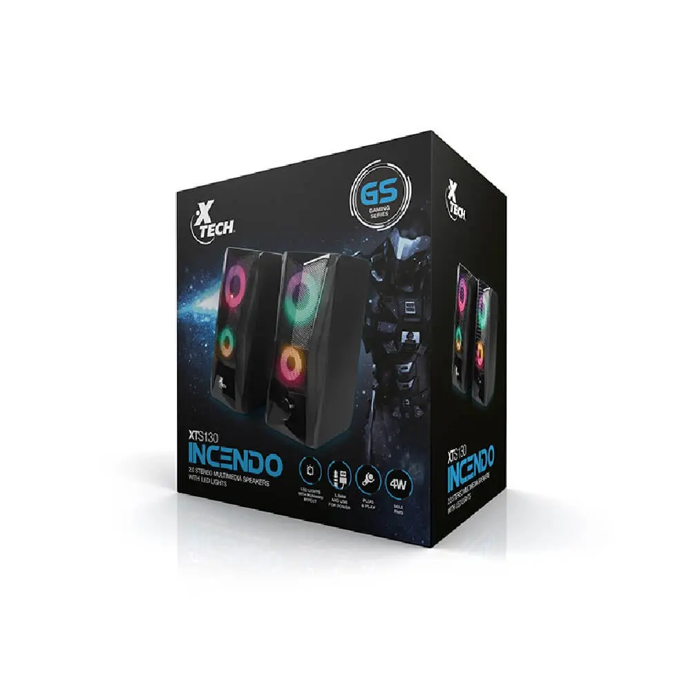 PARLANTES GAMER ESTEREO MULTIMEDIA 2.0 RGB USB PARA PC XTECH.webp