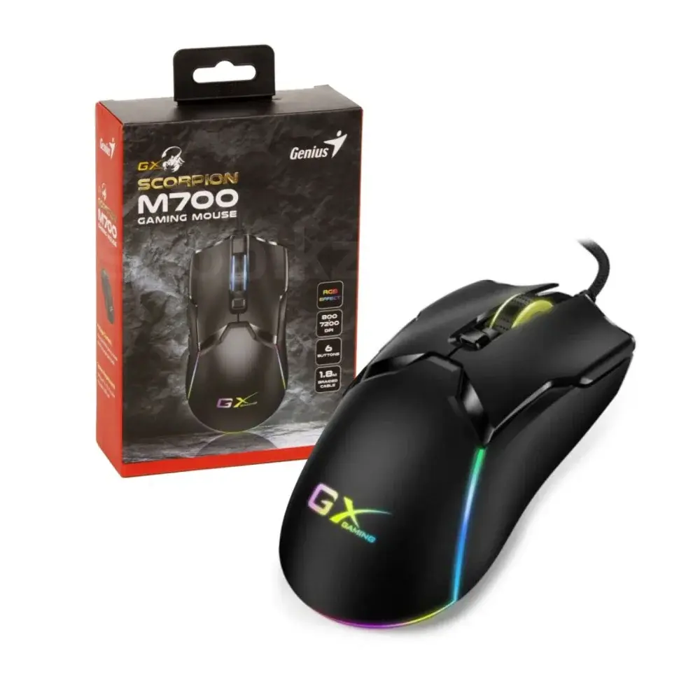 MOUSE GAMER GENIUS SCORPION USB NEGRO 7200DPI PROGRAMABLE 6 BOTONES.webp