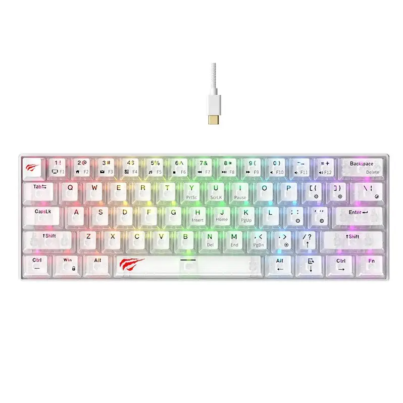 TECLADO MECANICO COMPACTO BLANCO CABLE TIPO C HAVIT 61 TECLAS RGB 