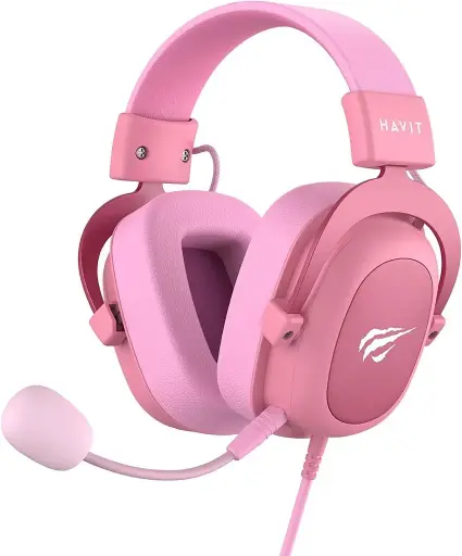 [H2002D-R] DIADEMA AUDIFONOS GAMER ROSADO WAIFU SONIDO BASS MICROFONO DESMONTABLE 