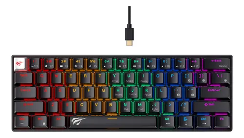 [KB903LN] TECLADO MECANICO NEGRO COMPACTO RGB 61 TECLAS ANTIGHOSTING TIPO C 