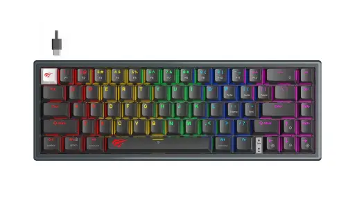 [KB874LN] TECLADO MECANICO GAMER NEGRO COMPACTO TIPO C RGB 20 MODOS DE EFECTO USB 