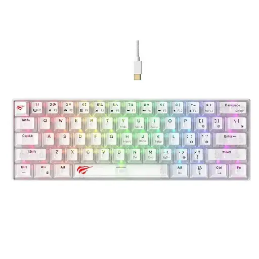 [KB903L] TECLADO MECANICO COMPACTO BLANCO CABLE TIPO C HAVIT 61 TECLAS RGB 